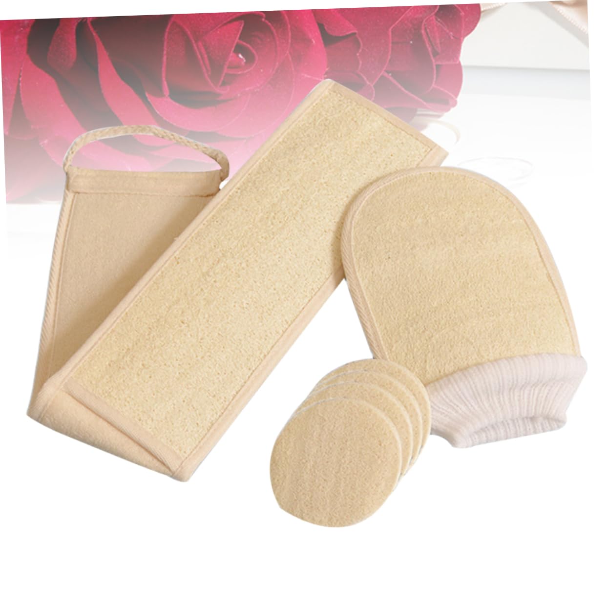 6piezas Esponjas De Luffa Natural Para Baño Exfoliantes y Suaves Incluye Guante Banda Para Espalda y Rodajas De Luffa Para Cuidado Piel y Spa