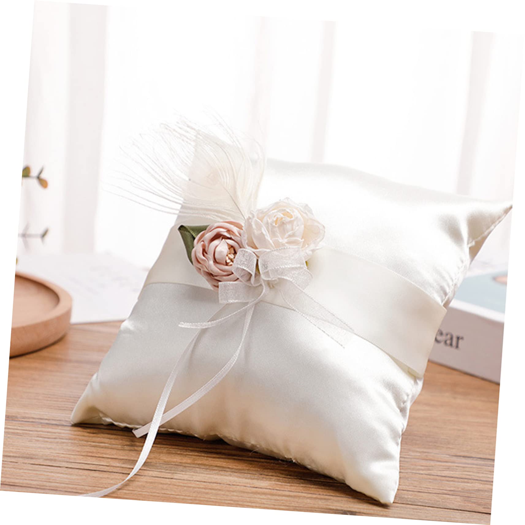Cojín De Anillos De Bodas Decorativo Flores De Satén Almohada Moderna Para Ceremonias Soporte Para Joyas y Decoración De Compromiso Para Fotografía y Eventos