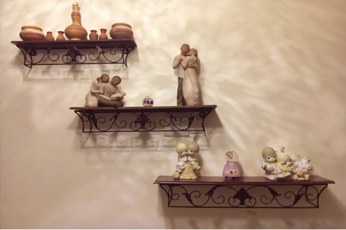 PEBBLECRAFTS Beautiful Wrought Iron Wall Shelf with 3 Shelves for Living Room
