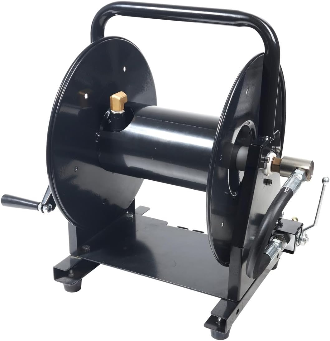 Canpump Sewer Jetting 200 ft Hose Reel w/Shutoff Ball Valve + Nozzle Holders, Manual Winding