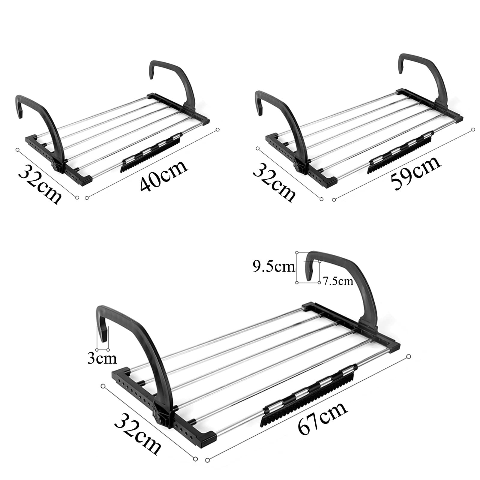 Faltbarer Wäscheständer, Wäscheständer für den Balkon, Wäschetrockner, Heizkörper, Balkon, schwarzer Heizkörpertrockner, zum Aufhängen von Schlafzimmerfensterbänken, Balkongeländern, Wäscheständer aus