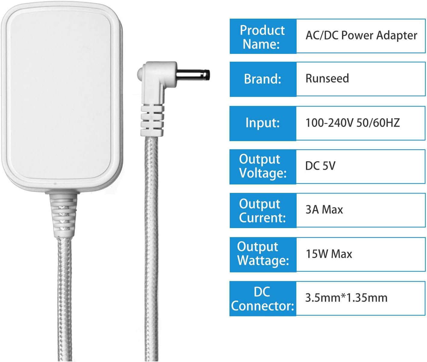 AC Adapter Power Supply 5V 3A for Aura AF900 AF700 AF600 Digital Photo Frame SR-A30503000U2 (White)