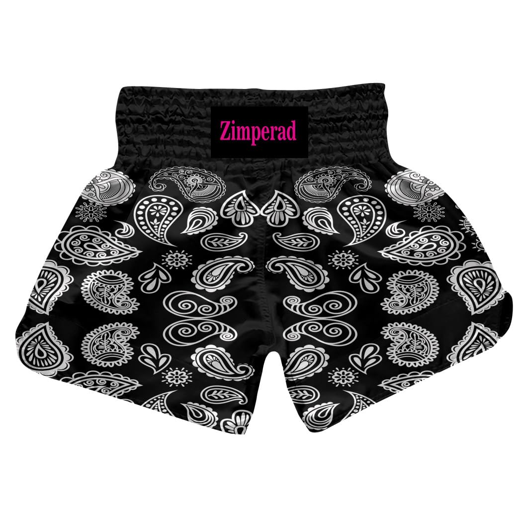 Muay Thai Shorts, Paisley Print Drawstring Kickboxing Shorts, Boxing Shorts, Men Women