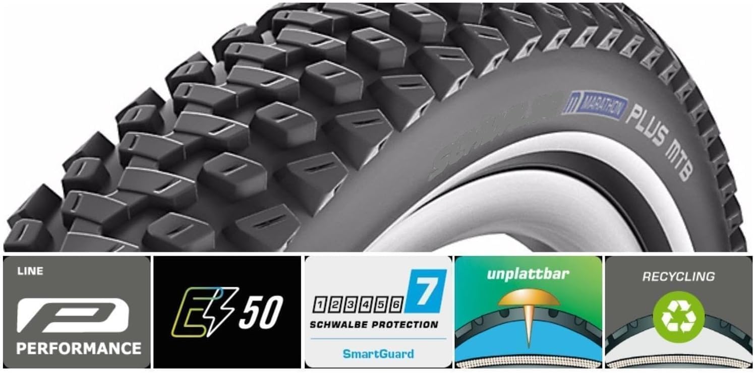 reifen unplattbar mountainbike 1 x Schwalbe Marathon Plus MTB mit Reflex 54-559 (26 x 2,10) inkl. Fahrradklingel Sport & Freizeit Basil GO - doppelte 54 - 58 cm Innenbeinlänge COLOR OPTION:Clear Lens