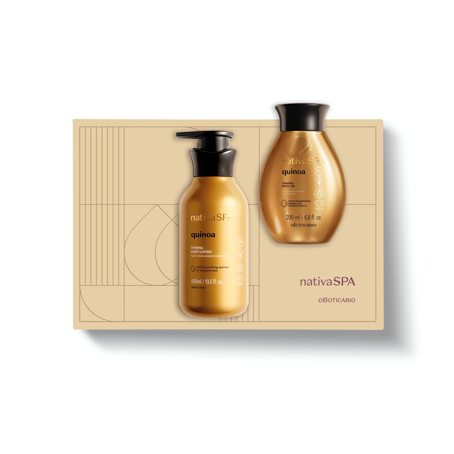 O Boticário Nativa SPA Coffret Cadeau Quinoa Coffret Cadeau Femme Soin de la Peau 2 Produits Crème Corps Hydratante 400 ml et Huile Corps Parfumée 200 ml