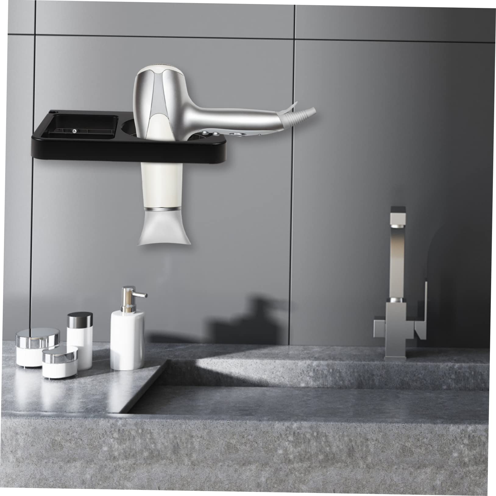 Beavorty Wall Mounted Hair Dryer Holder Durable Storage Rack for Blow Dryer Easy Installation Space Saving Design Cable Management Slot for Bathroom Organization