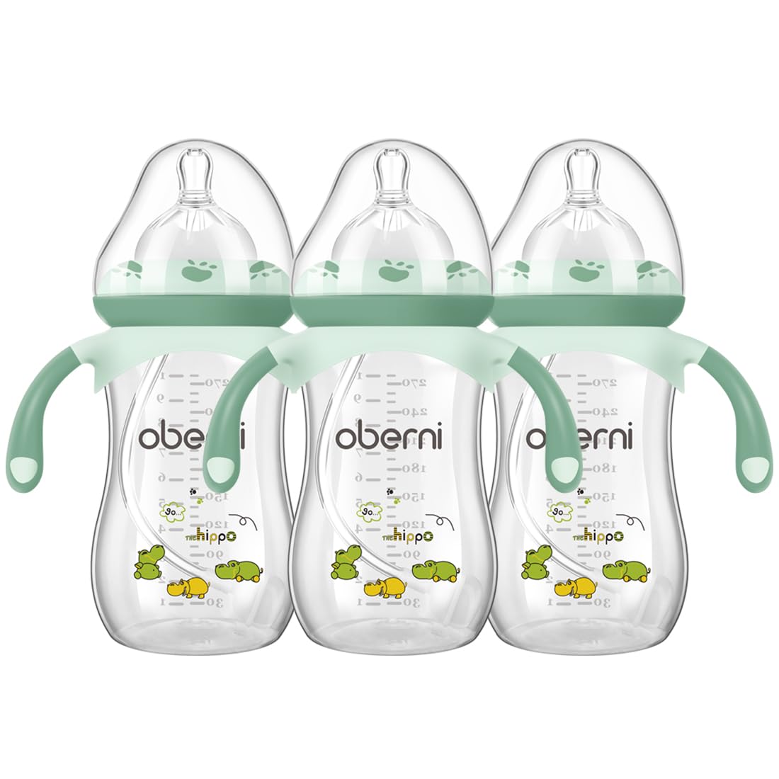 Oberni Anti-Colic Baby Bottle with Size 4 Breast-Like Teat, Non-Slip Handles, Weighted Straw for 12 Months Newborn Babies