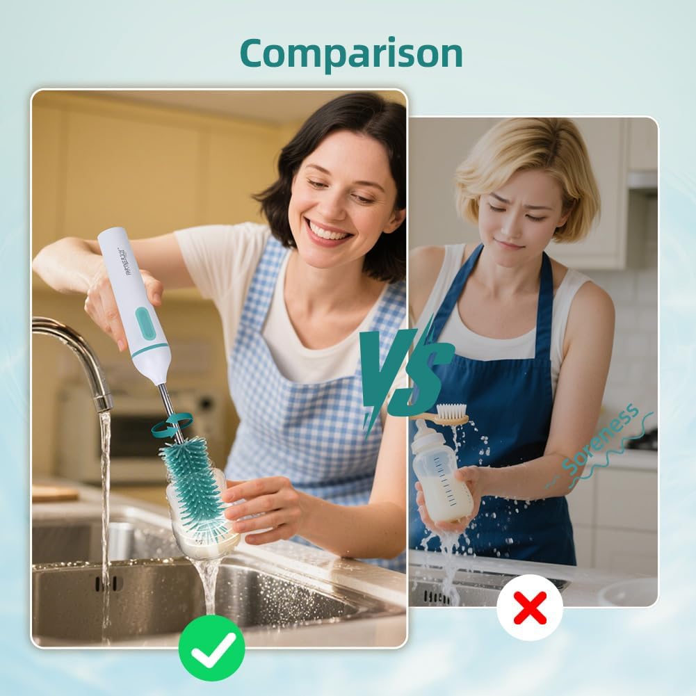 Electric Bottle Brush Cleaner,6-in-1 Portable Electric Baby Bottle Brush Cleaner for Travel, Rechargable Travel Bottle Cleaner Kit with Nipple & Straw Brush,Ideal Gift for Parents & Babies - Image 2