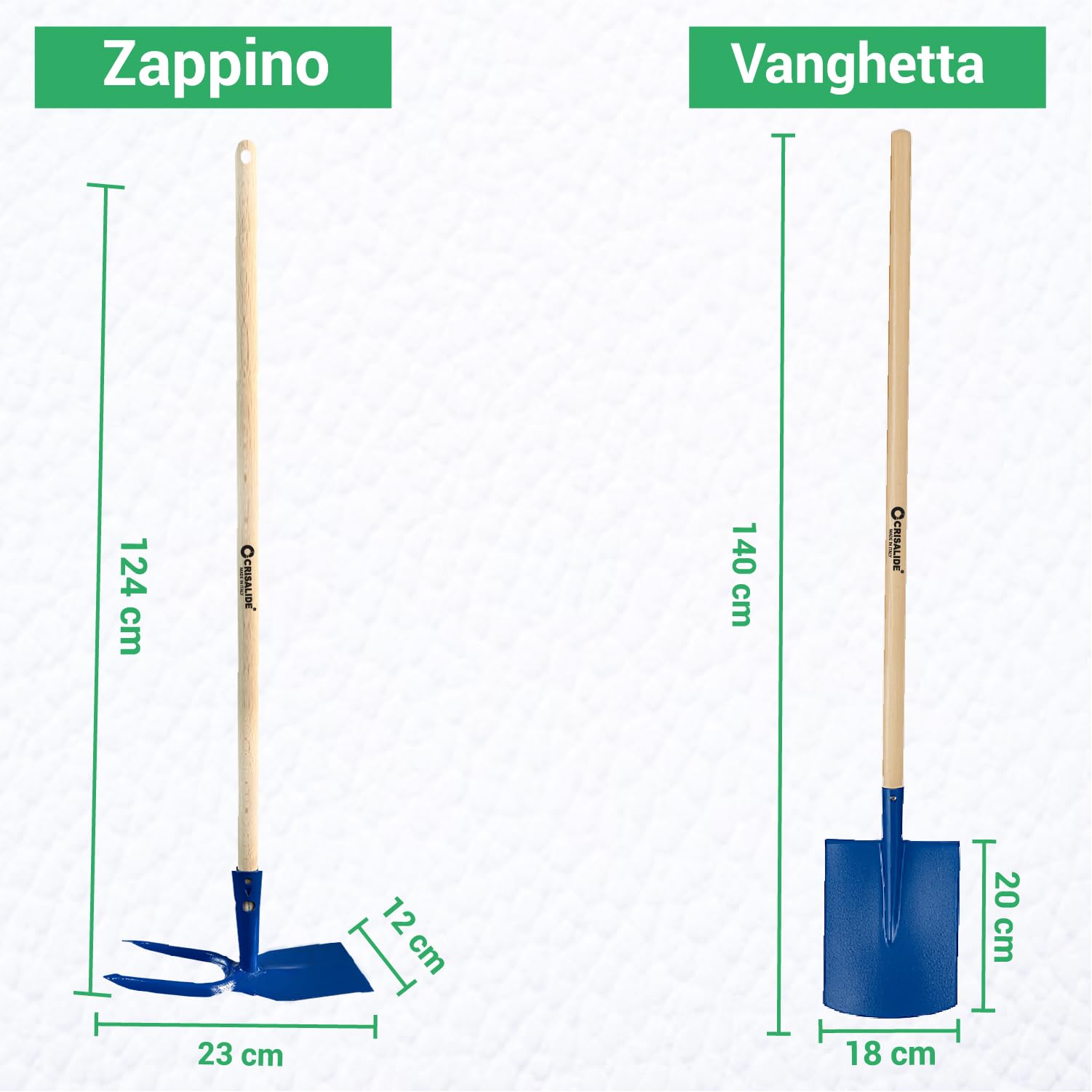 Crisalide® Juego completo de jardinería de 7 piezas – Escoba industrial, guantes, rastrillo hojas, pala, azada, rastrillo de 12 dientes, pala puntiaguda, herramientas resistentes para huerto, jardín