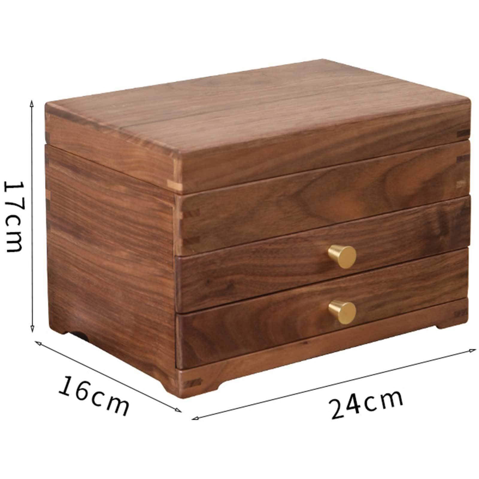 Pudełko na biżuterię, Solid Wood Jewelry Box Mirror 2 Drawers Velvet Interior 9.45x6.30x6.69 Inches Storage Organizer