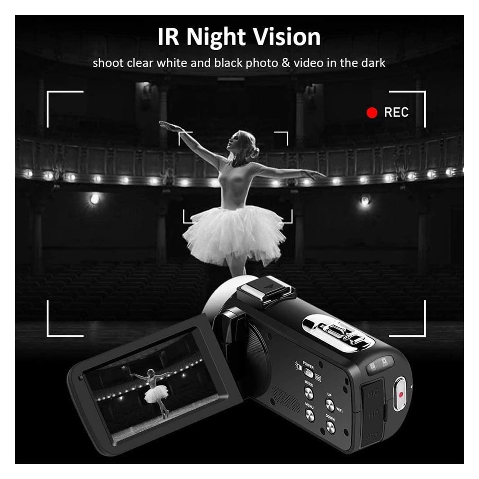 Videocamera, Video digitale 4K for la registrazione della fotocamera Vlog Wifi Vlog Vlog con microfono 5 6MP Videocamera for la visione notturna del touch screen di bellezza(128 G SD Card,K1 Mic Lens