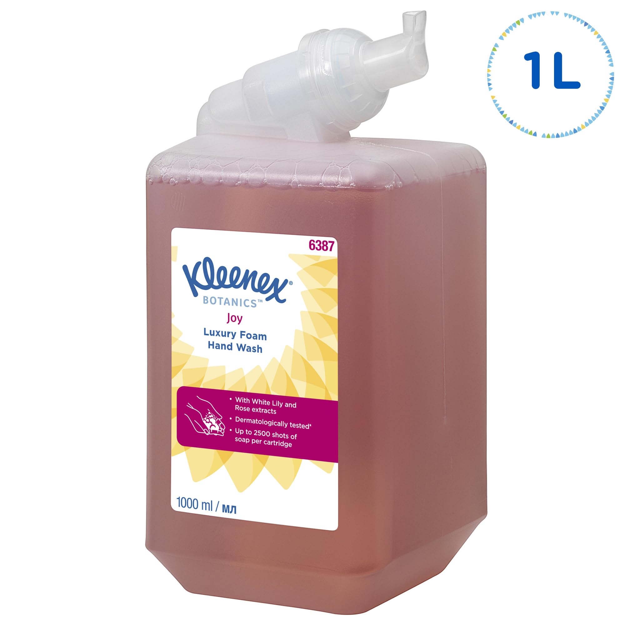 Kleenex Botanics Joy 6387 - Jabón de manos en espuma perfumada - 6 recambios de jabón de manos rojo de 1 litro (6 litros en total)