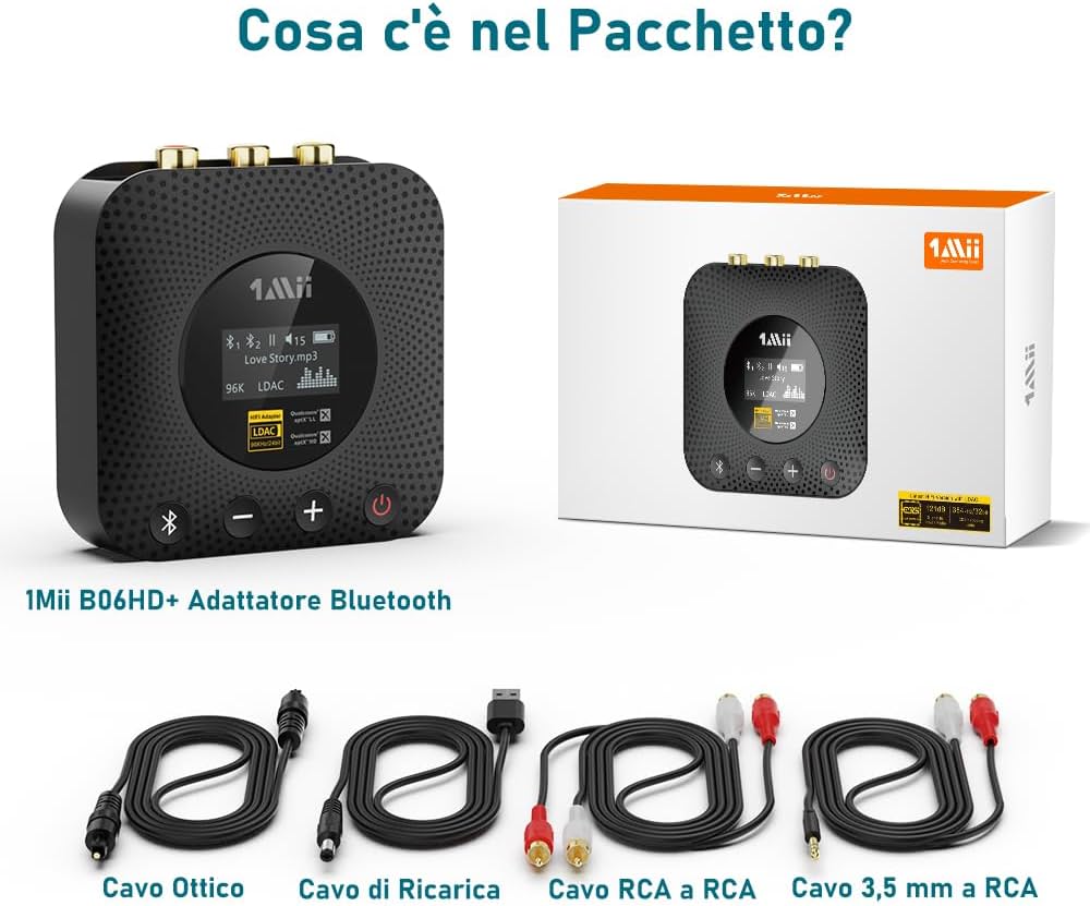【新品未開封】1Mii  B06HD+ 1Mii B06HD+ Ricevitore Bluetooth HiFi, Adattatore Audio Bluetooth
