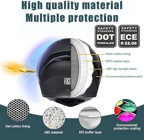 Miniatura 2 de Casco modular de motocicleta Bluetooth, aprobado por DOT, casco de motocicleta de cara completa, casco de doble visera con altavoces duales y