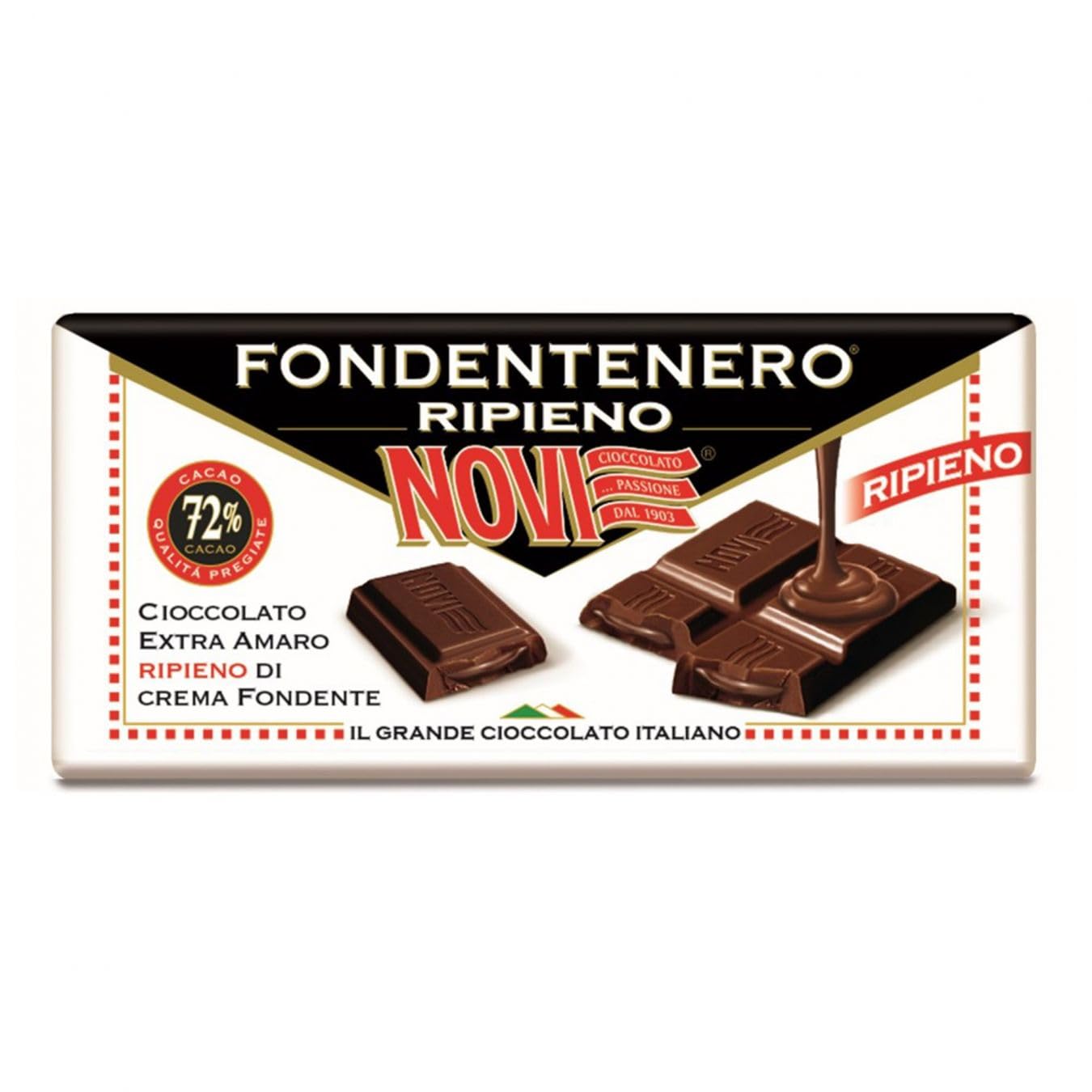 22 x Novi Fondentenero Ripieno, chocolate extremadamente amargo relleno con crema oscura, 72% cacao, 105 g + lata italiana gourmet Polpa di Pomodoro de 400 g