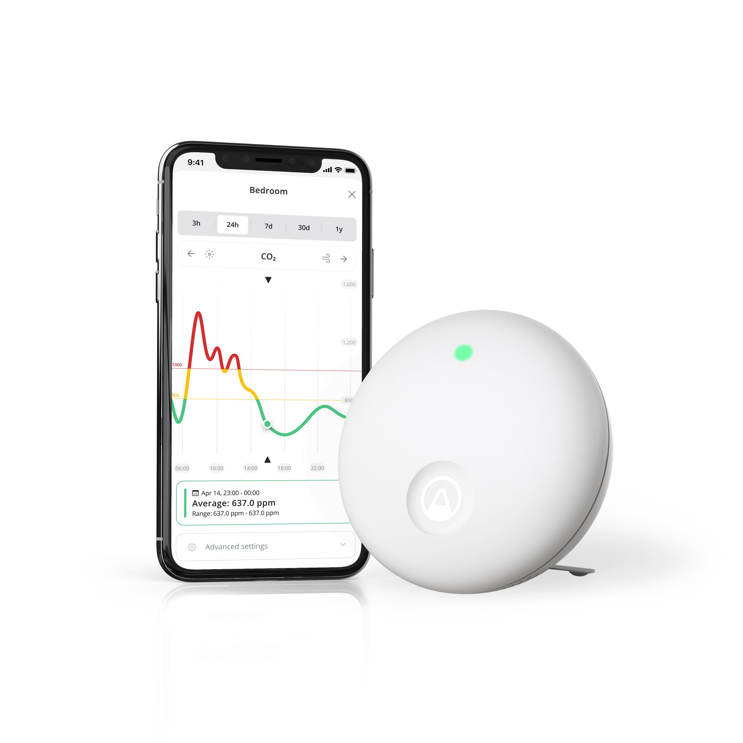 Airthings 321 Wave Enhance - Monitor della qualità dell'aria per CO2, VOC, umidità, temperatura, pressione, rumore e luce. Ottimo per migliorare il sonno in camera e la concentrazione al lavoro