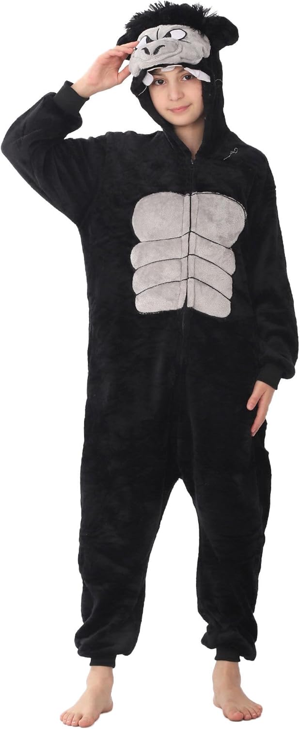 Animal Hooded Onesie Costume for Kids Adults Boys Girls Halloween Easter Mens Womens Cosplay Outfit Kit Black Gorilla - Image 7