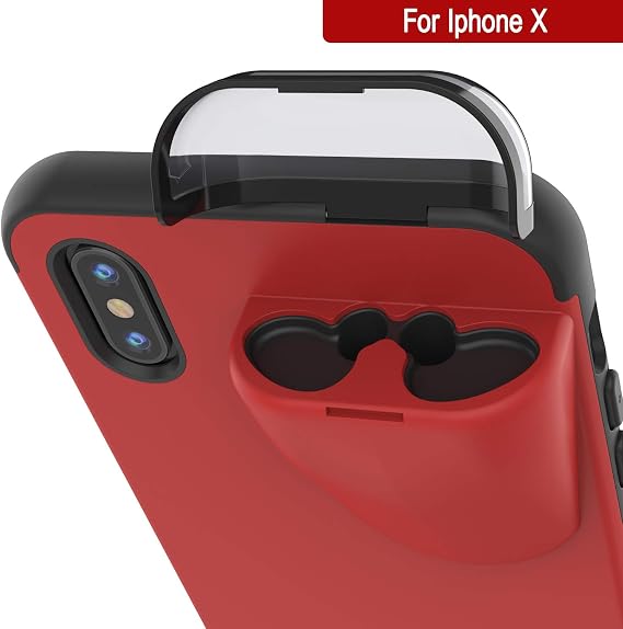 Punkcase iPhone X Airpods Case Holder (TopPods Series) | Slim & Durable 2 in 1 Cover Designed for iPhone X (5.8) | Protects Your Phone & Stores Your AirPods Gen. 1 & 2 [Red]