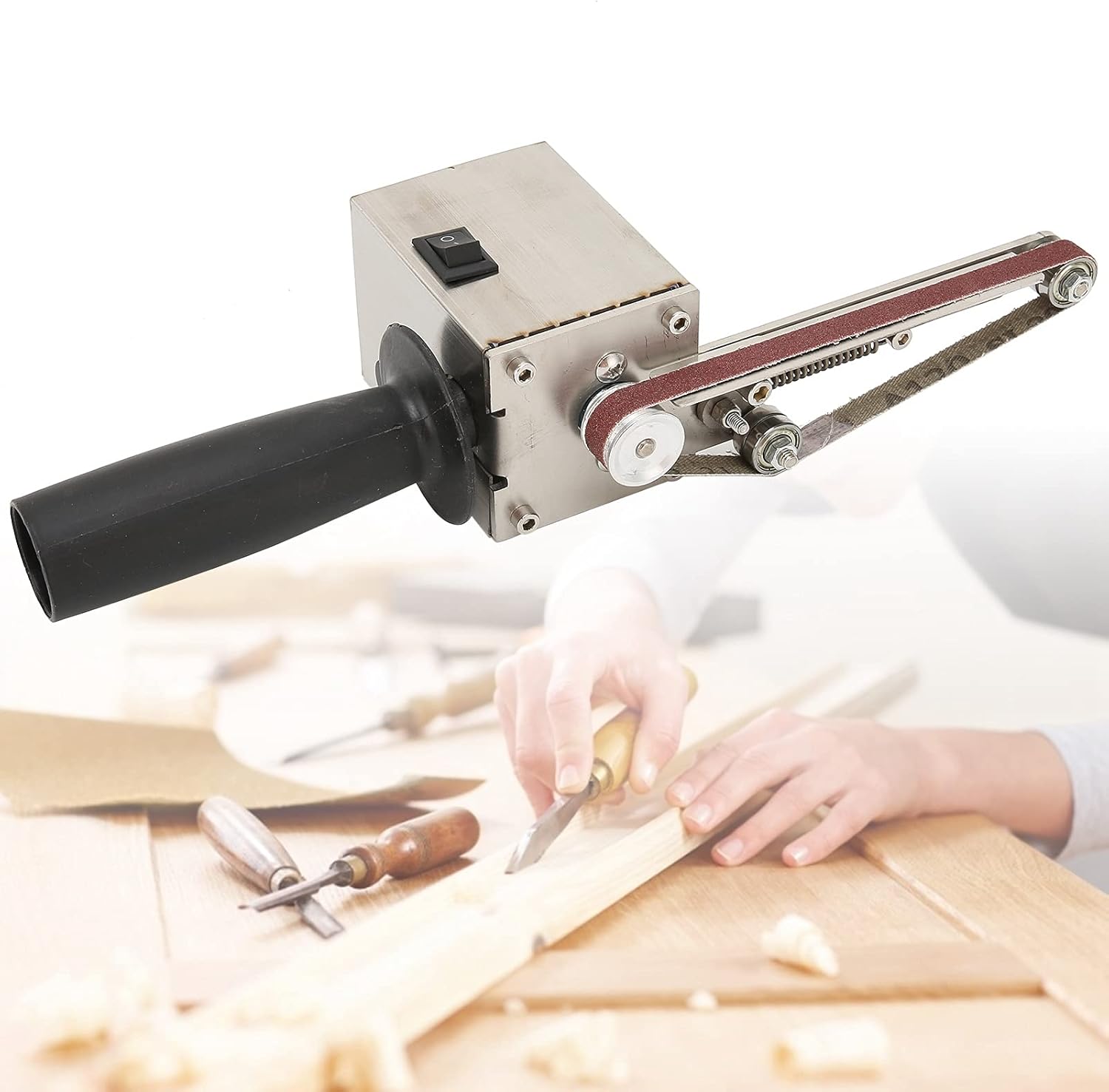 Mini Belt Sander Electric Bench Grinder 0.4 x 13in Abrasive Belt Sanding Machine DIY Handheld Angle Grinder Kit for Wood Acrylic Metal Polishing (US Plug 795 (150W))