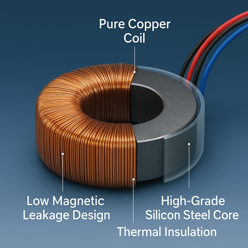 50VA Toroidal Transformer 230V to 24V/30V Low Noise Ring Transformer Copper Coil Isolation Converter for Audio Amplifier, Lab Industrial Equipment (Secondary Voltage (AC)：12V)