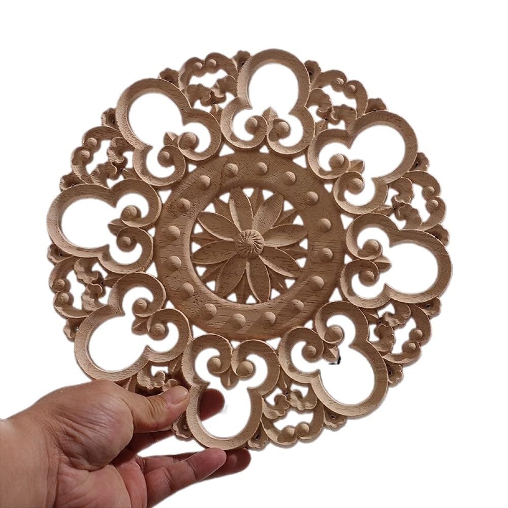 2 Stück Holzfiguren-Rahmenapplikationen | Aufkleber mit antiken Blumenblättern, Holzdekoration, Wanddekoration(24cm)