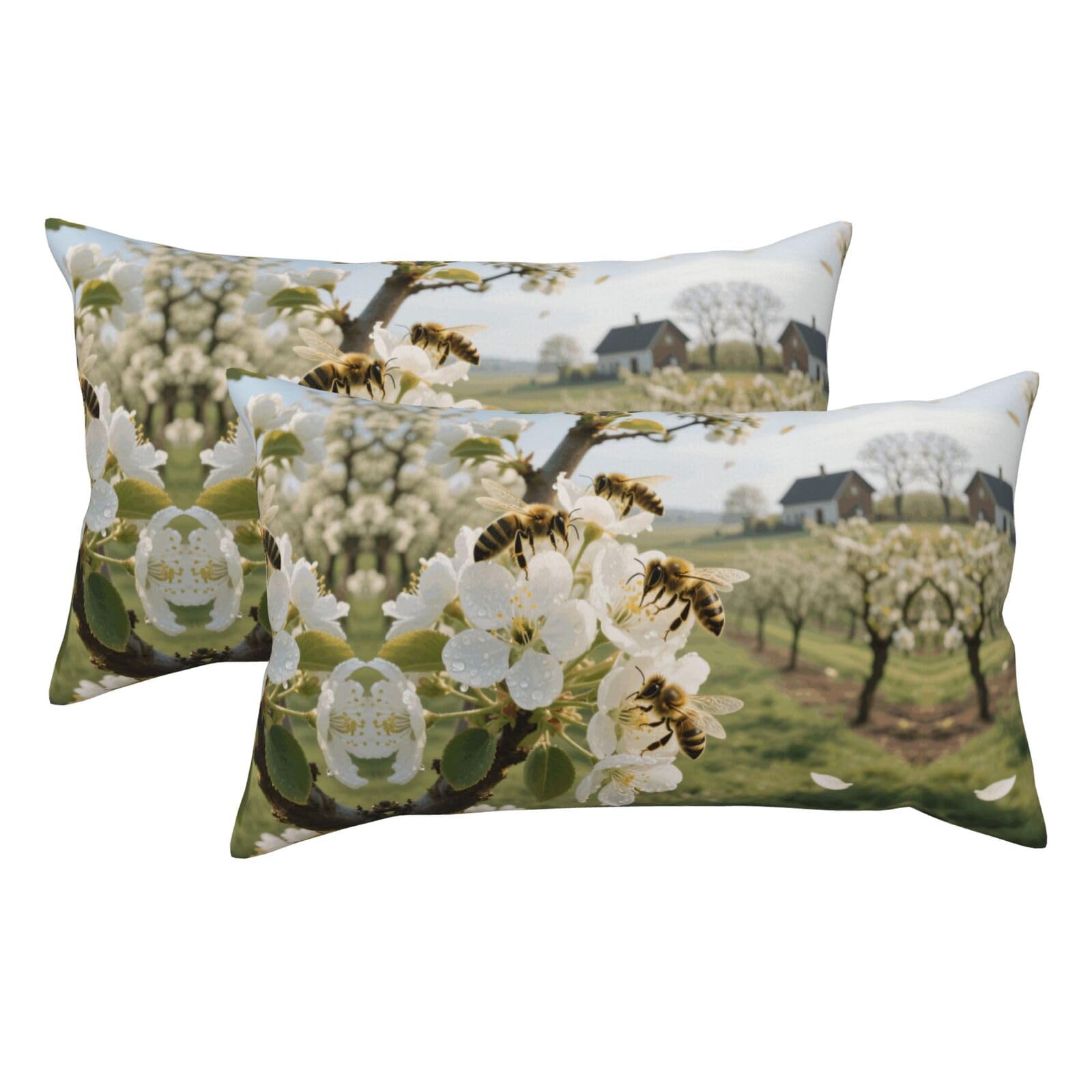 Bees Collect Honey Luxury King Pillowcases Set of 2, Plush Velvet Feel Pillow Covers with Hidden Zipper, Skin & Hair Friendly, 20x36 Inches Pillow Cases for Sleeping Gift