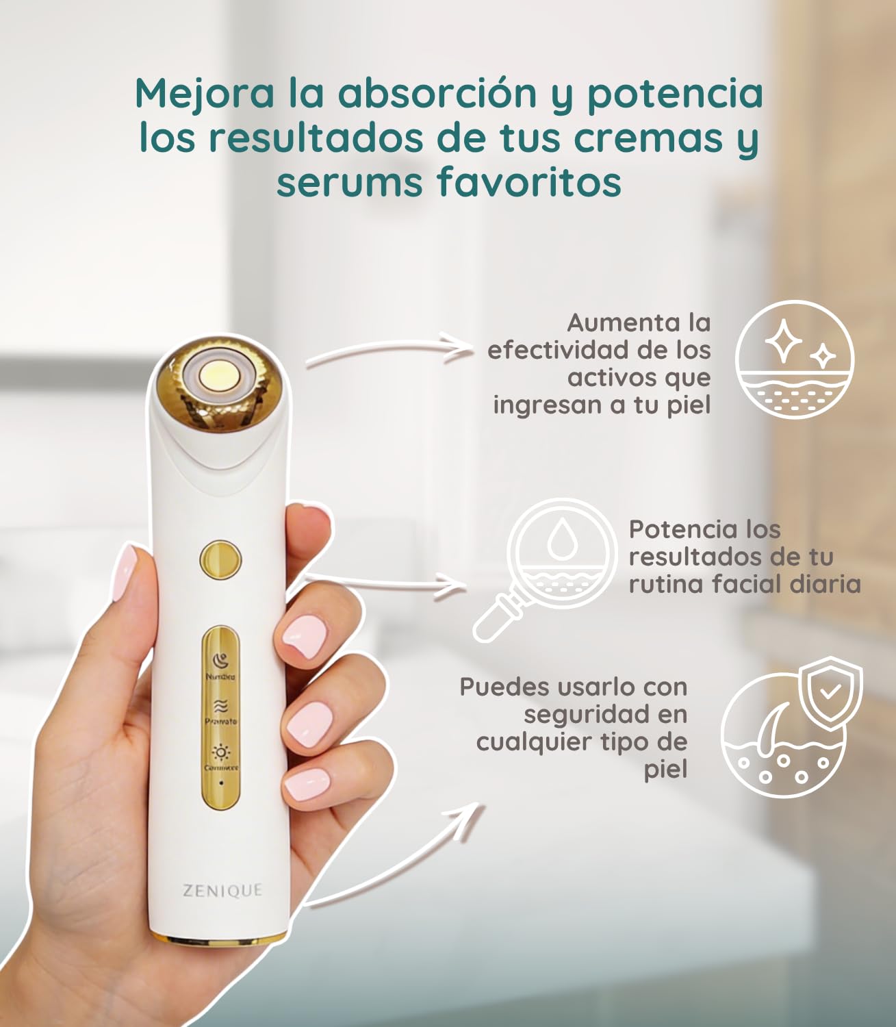 Masajeador Facial Rejuvenecedor Luz LED Roja Azul Calor 45 Grados Antiedad Reduce Ojeras Bolsas Mejora Piel Dispositivo Belleza Facial Portatil Uso Diario Relajante Cuidado Facial Avanzado