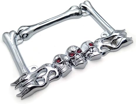 HTTMT- MT294-006-CD- Cruiser Accessories Skull & Flame Motorcycle License Plate Frame (Chrome) Durable And Long Lasting.
