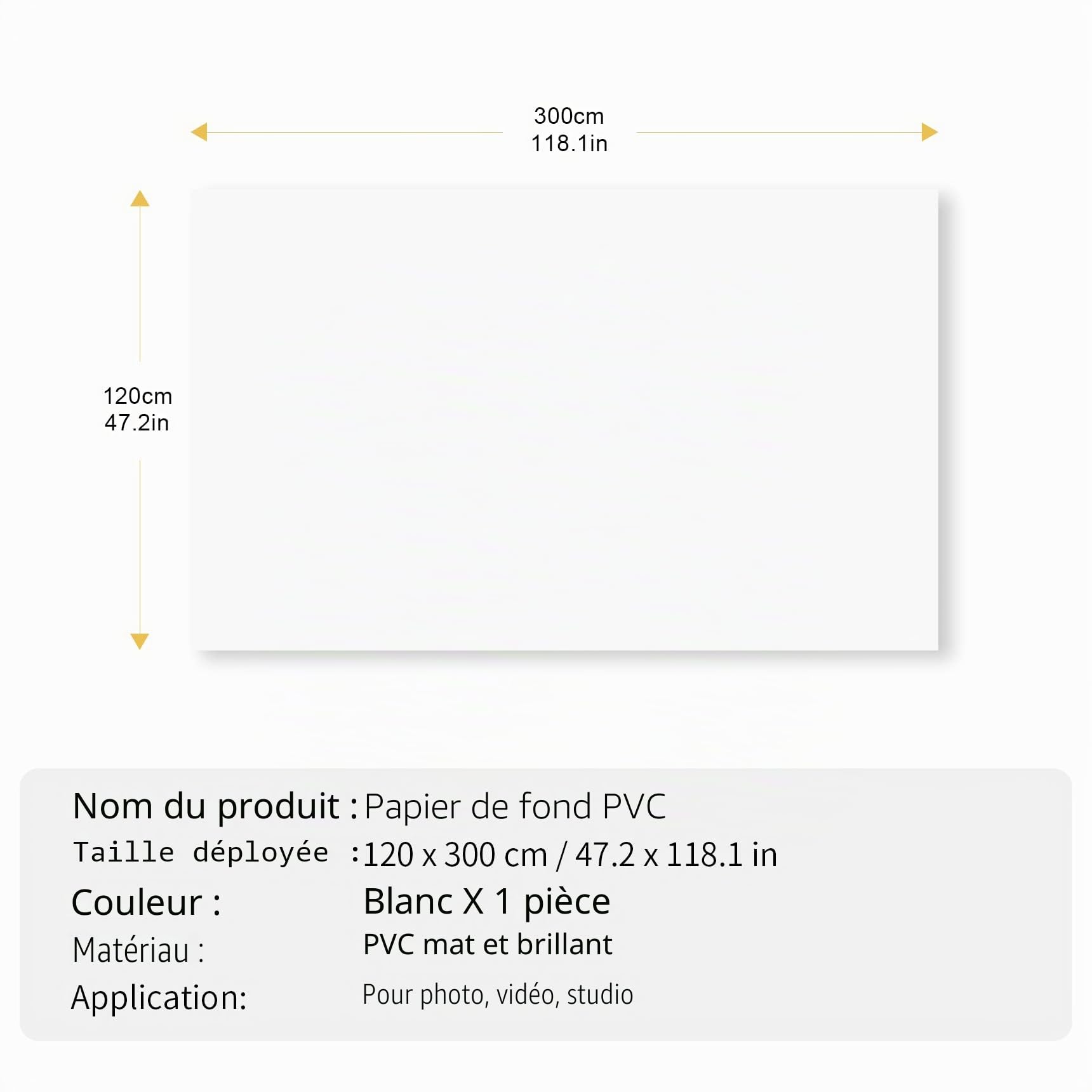 Selens Fond de Photographie en PVC, 120 x 300 cm, Blanc, imperméable
