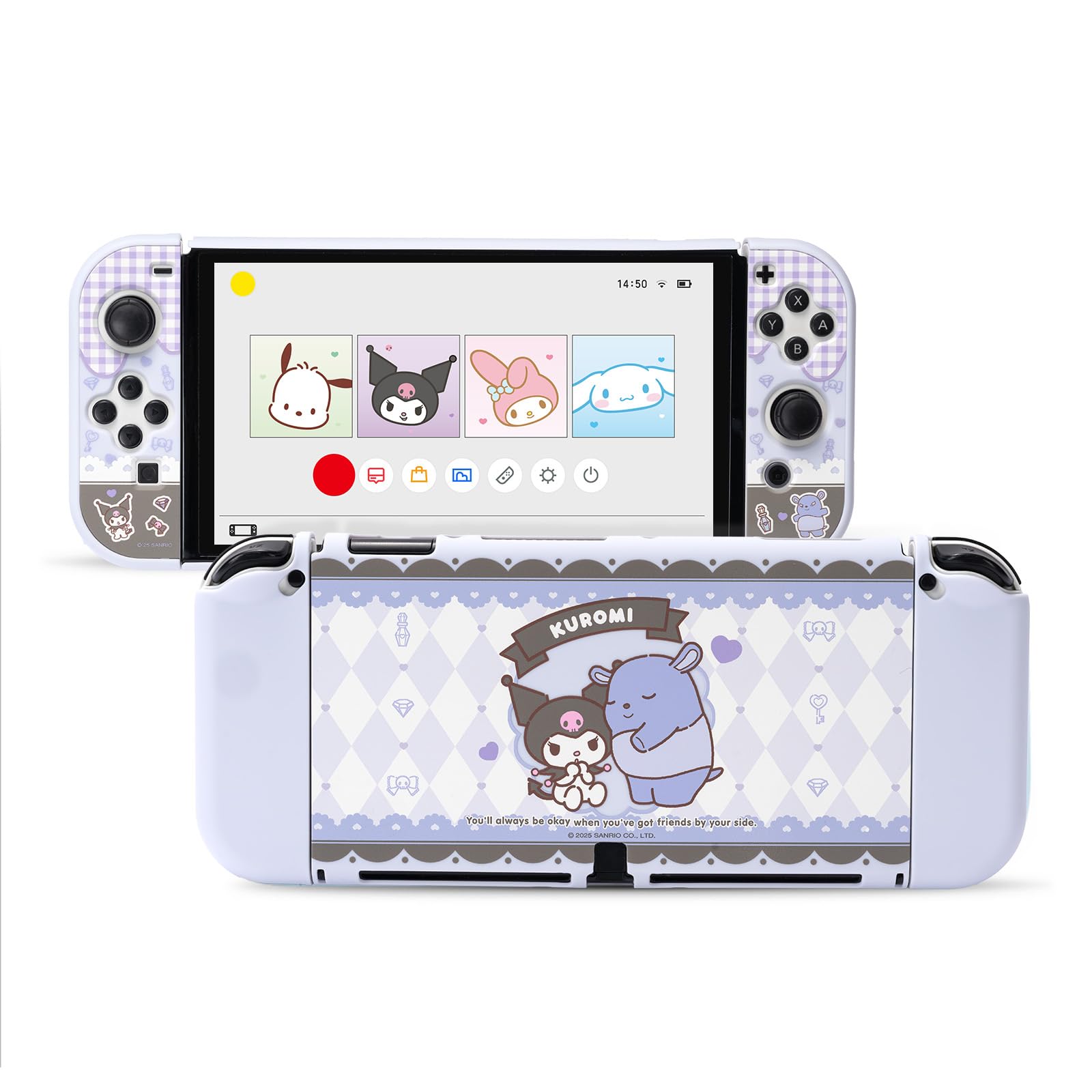 Kuitmor Protective Shell for Switch OLED,Slim Cute Pattern Dockable Cover Case Compatible with Switch OLED,Anti-Scratch and Shock-Absorption Design Cover Skins for Joystick（Kuromi）