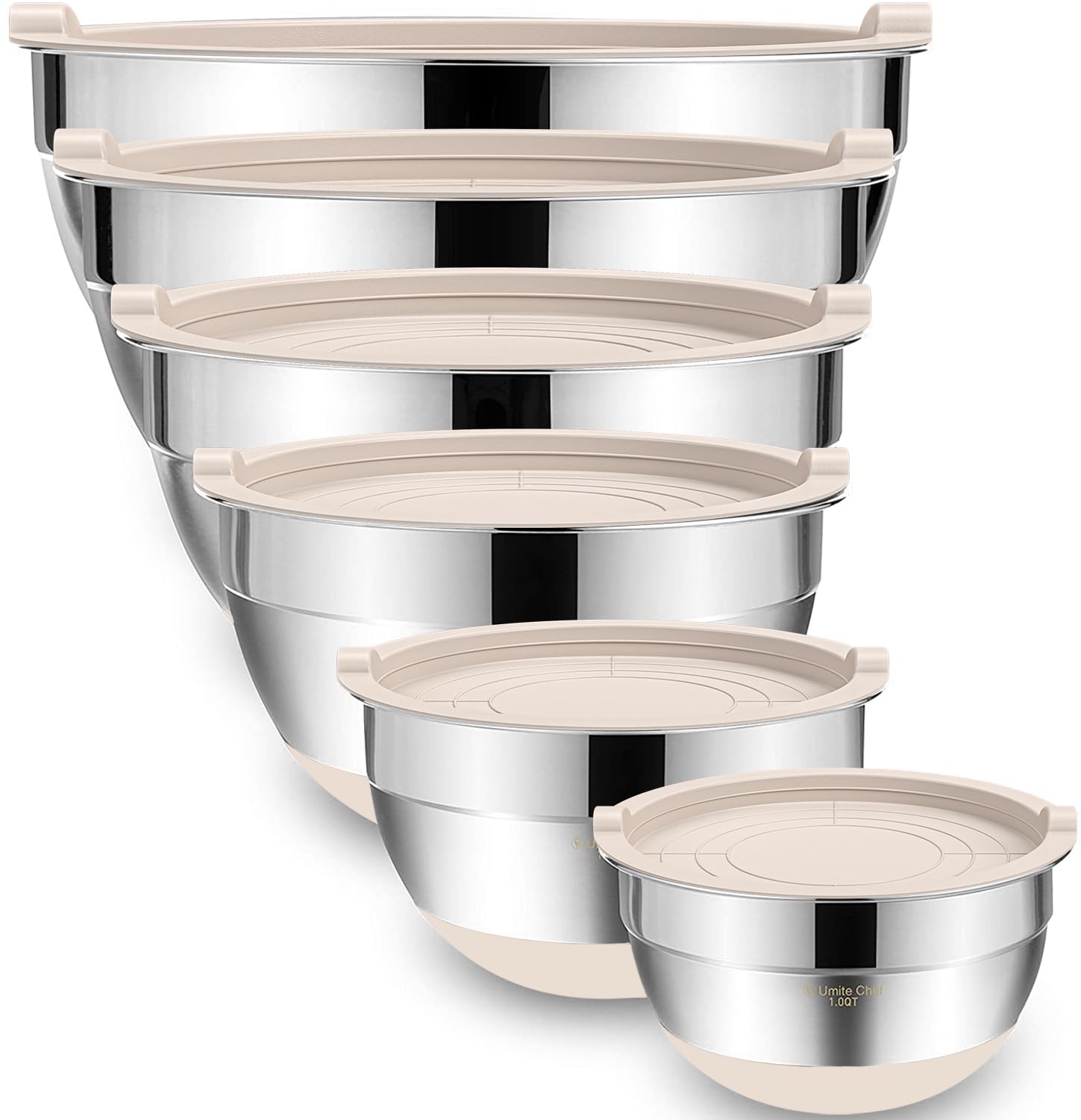 Photo 1 of Umite Chef Mixing Bowls, 6-Piece Stainless Steel Set (Khaki)