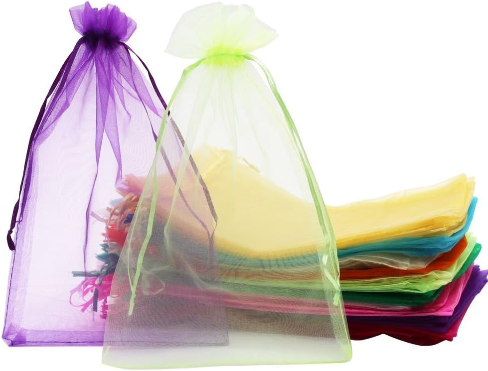SumDirect 100Pcs 8x12 Inches Organza Gift Party Favor Bags with Drawstring (Assorted Colors)