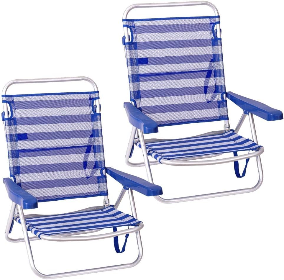TIENDA EURASIA® Pack de 2 Sillas de Playa Plegables - Respaldo Reclinable a 4 Posciones - Estructura Aluminio y Textileno - 61 X 47 X 80 cm