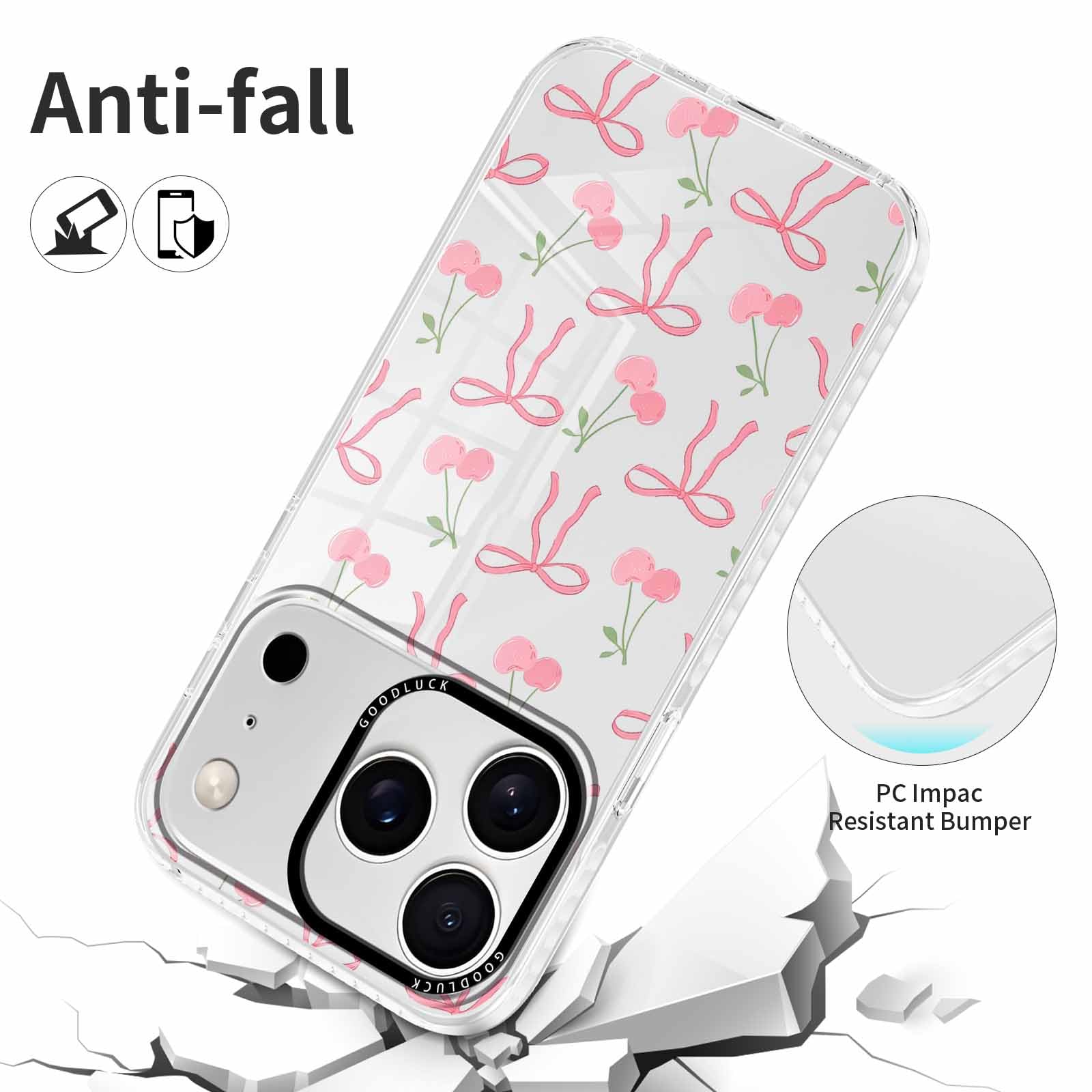 Confezione da 2 custodie per telefono per iPhone 17 Pro da 6,3 pollici, estetica trasparente con nastro rosa ciliegia a scacchi, design stampato per donne e ragazze, custodia morbida sottile