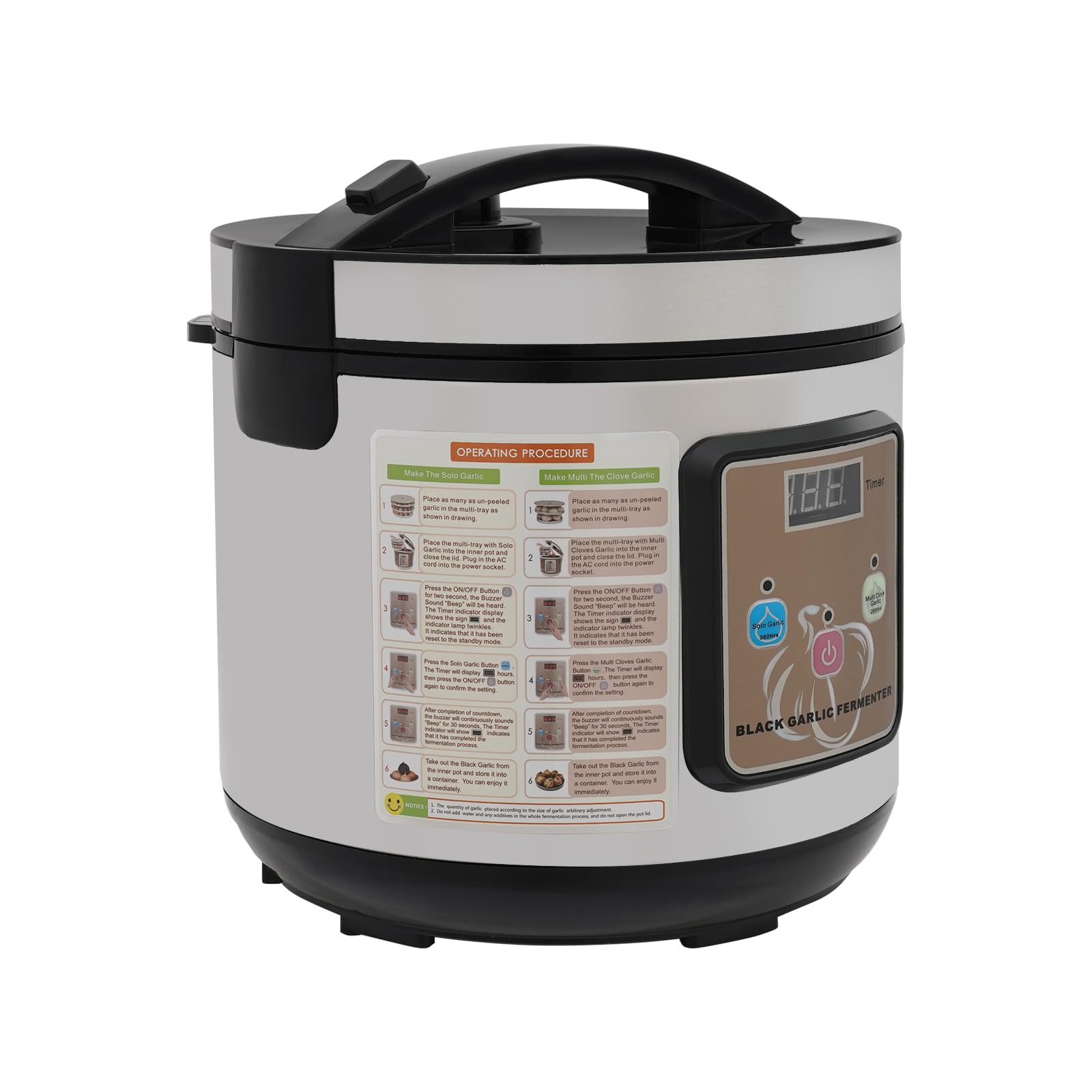 5L Schwarzer Knoblauchfermenter, 90W Automatischer Fermenter FüR Schwarzen Knoblauch Intelligenter Knoblauchfermenter Mit 3-Stufiges Knoblauchgestell FüR Joghurt, SüßEm Reiswein, Natto (Silber)