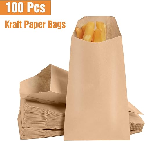 Miniatura 2 de Florskoye Bolsas de papel kraft planas marrones, paquete de 100 bolsas de papel pequeñas de 4 x 6 pulgadas para regalo, sándwich, dulces, galletas,