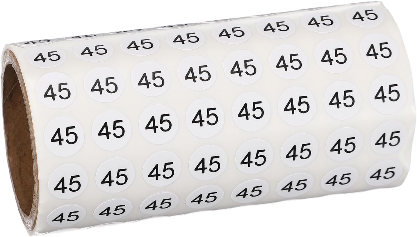 PATIKIL 1000pcs 0.4" Number Stickers, Mini Number 45 Sticker Numbers Labels Round Small Vinyl Self Adhesive Label Circle Decals 1 Roll Dots for Photo Album Poster Organize Inventory, Black