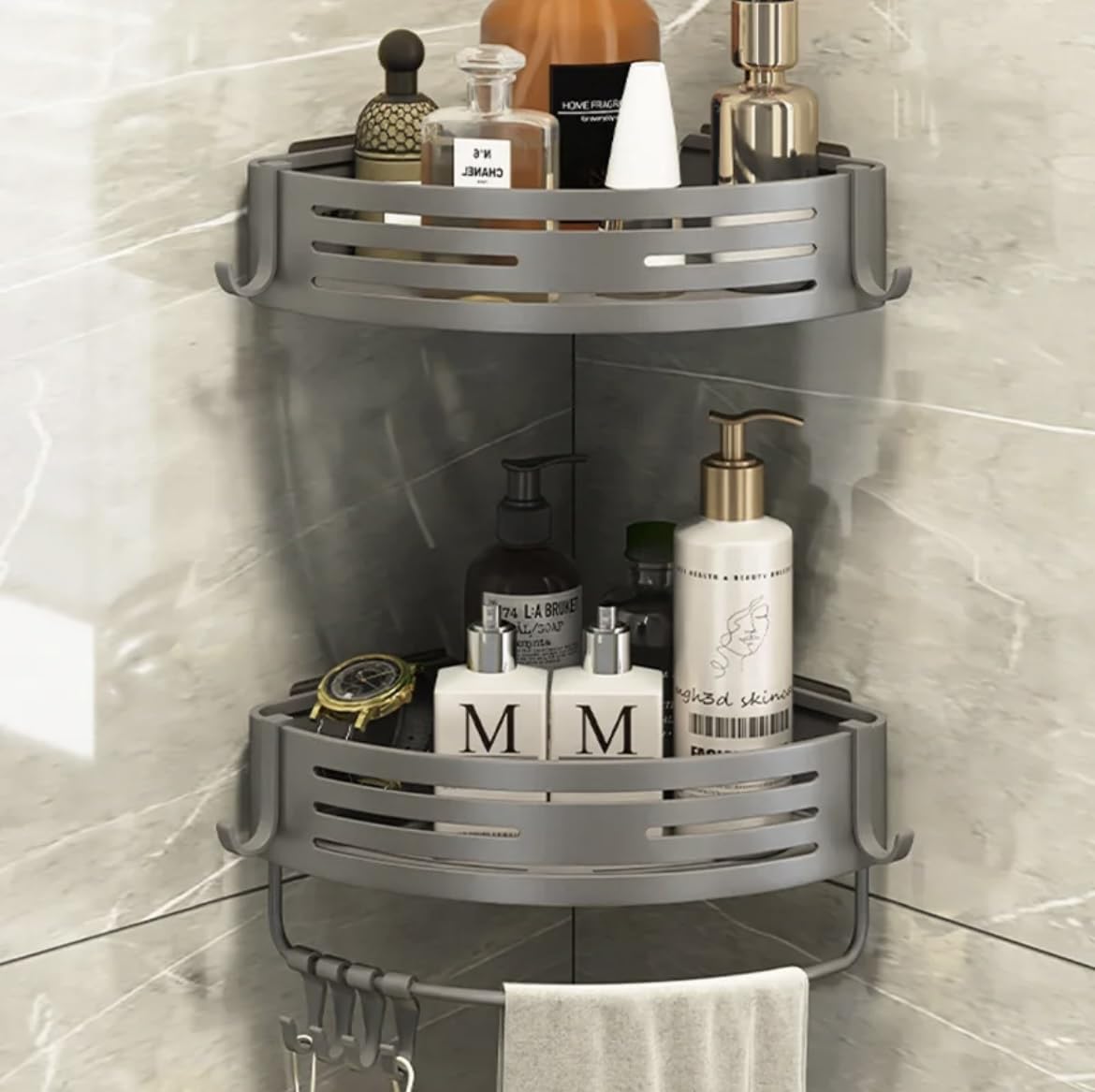 homb de Double Corner Shower Caddy Triangle Shelf Organizer Adhesive Shower Shelves Rustproof No Drilling