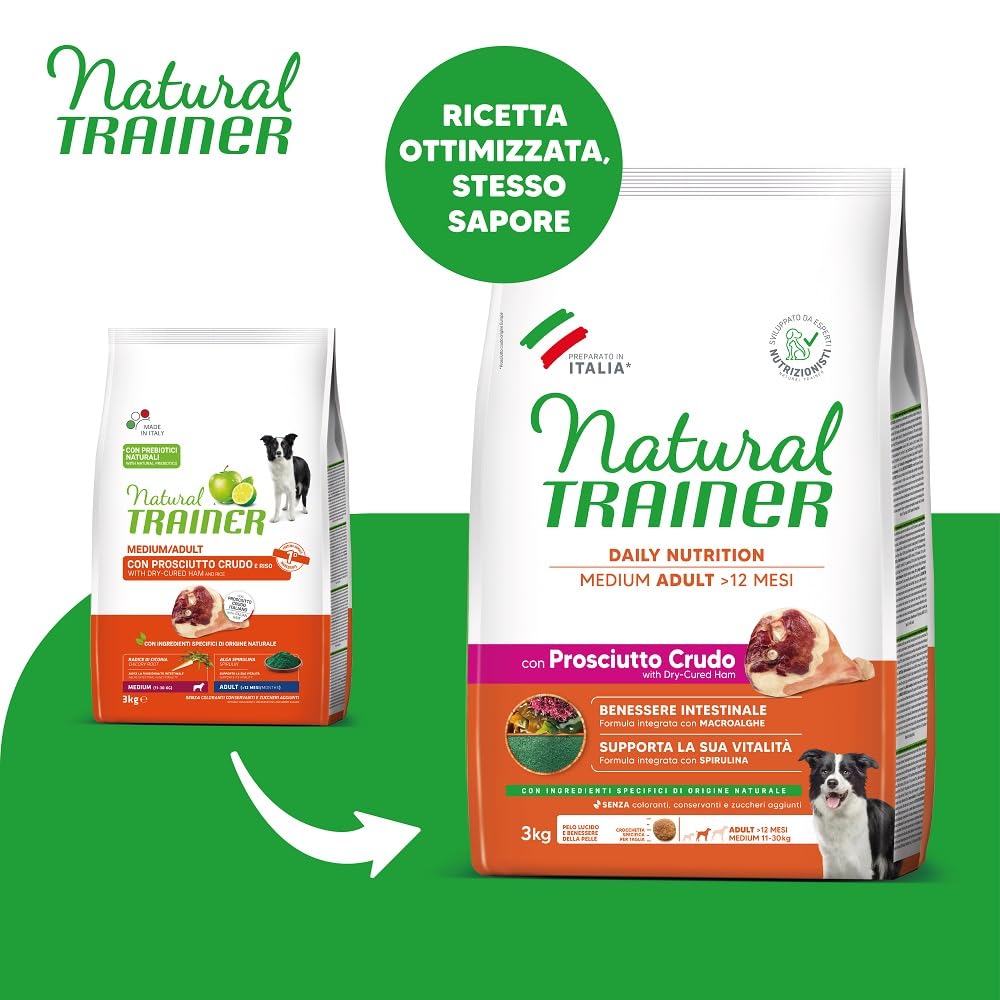Trainer Natural Cibo per Cani Medium Adult, Prosciutto Crudo, 3 Kg