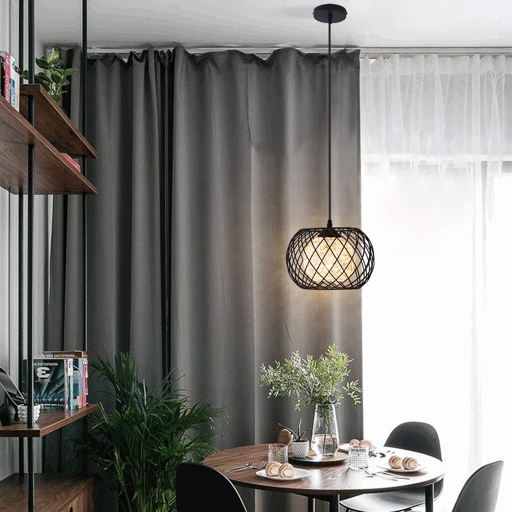 WOWEWA Retro vintage industriële hanglamp moderne hanglamp zwart metalen plafondlamp E27, woonkamer voor binnen, restaurant, café, bar, keuken, kinderkamer