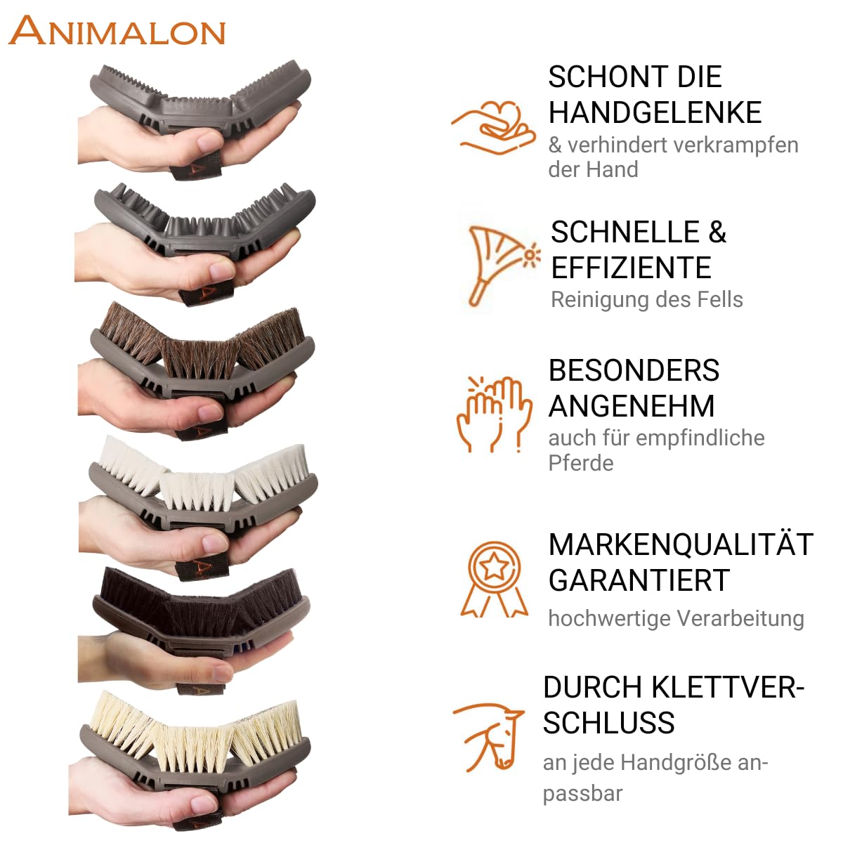 Animalon Master Set | Conjunto de diferentes cepillos para caballos | Cepillos, cepillo para crines y cola, raspador de pezuñas con cerdas naturales, esponja