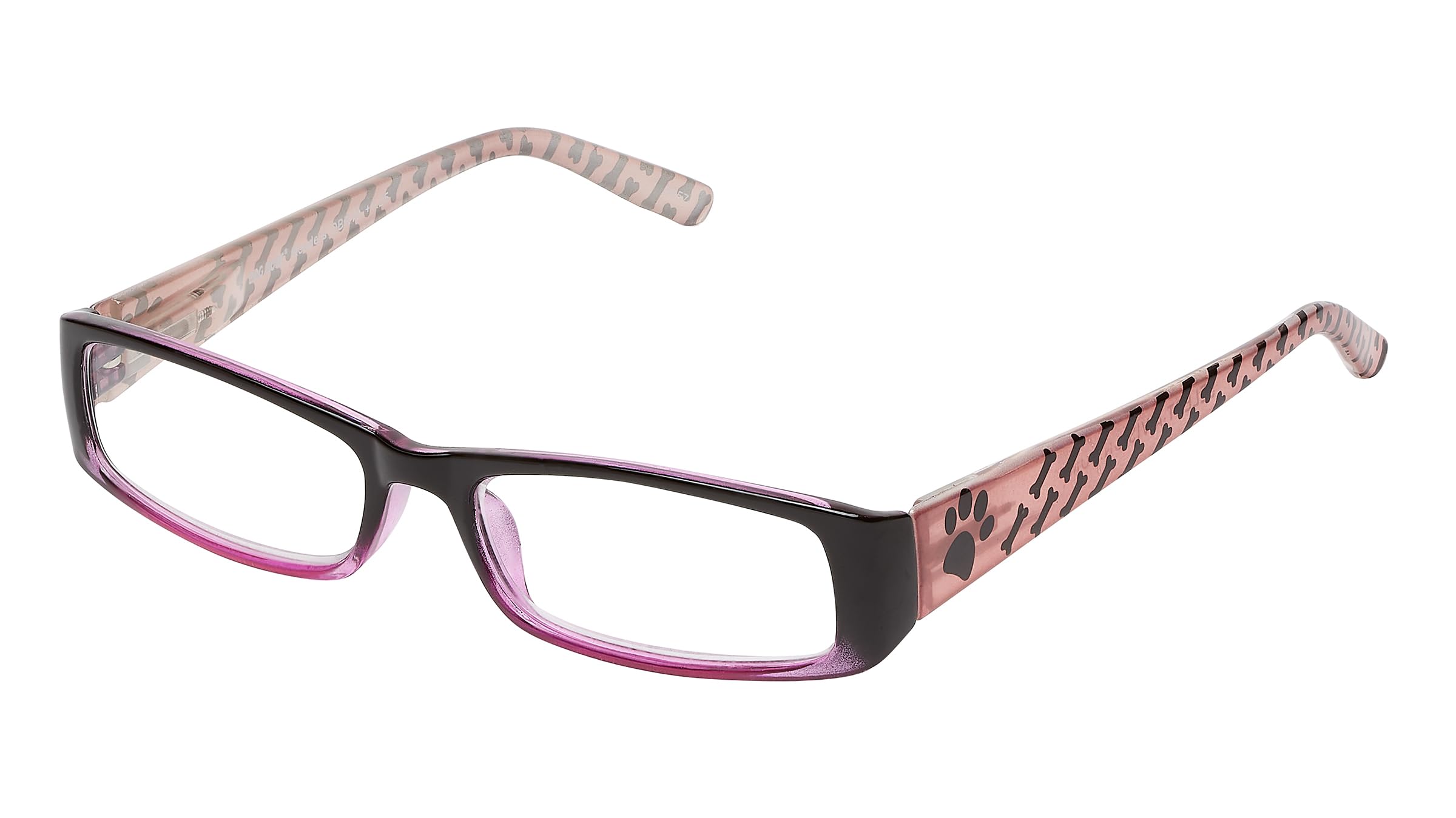Select-A-Vision Dog Bone Rectangular Reading Glasses w Paw Bone Design Pink 2 50