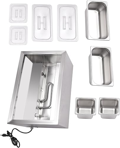 Miniatura 6 de Calentador eléctrico comercial de alimentos de 17.9 cuartos de galón, mesa de vapor de 4 sartenes, encimera de buffet Bain Marie de acero inoxidable