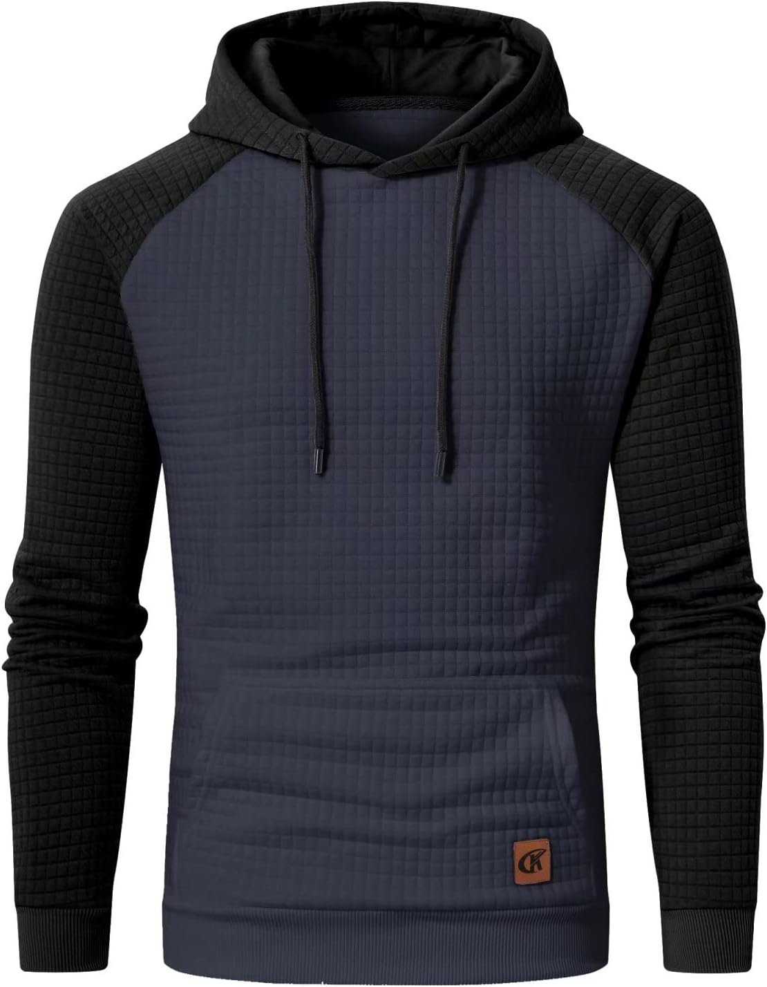 Men's Pullover Hoodies Plaid Jacquard Long Sleeve Drawstring Hipster Casual Hooded Sweatshirts with Kanga Pockets