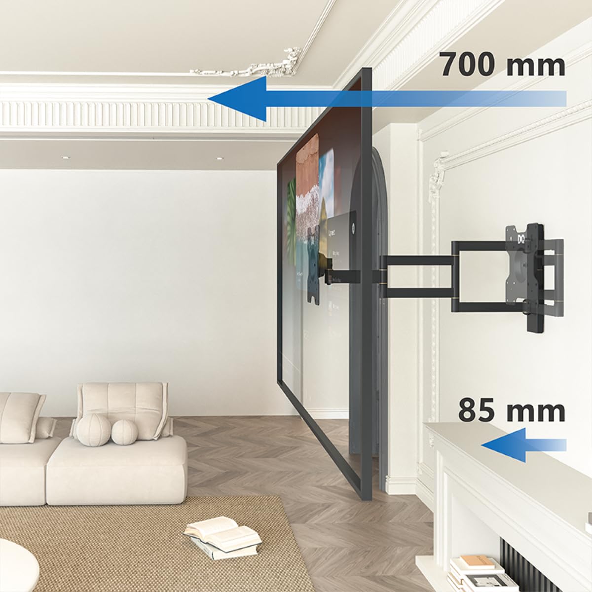 Rotate XL TV supporto da parete, si estende, gira, inclina, ruota, TV circa 24-50 pollici - 25kg, fino a VESA 200x200mm, supporto TV (Nero, 70 cm / 25 kg)