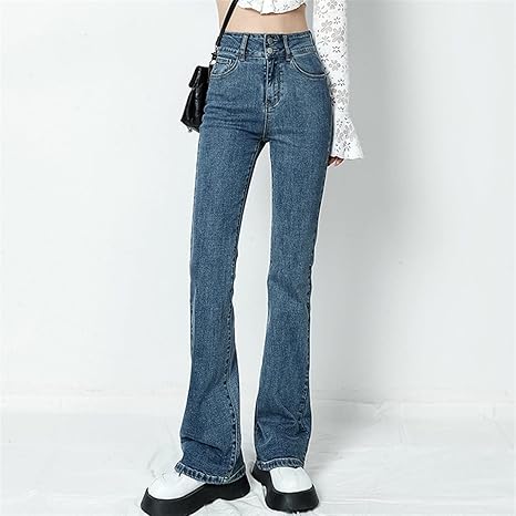 Amazon Co Jp フレアジーンズの女性ハイウエストストレッチデニムペンシルパンツ洗浄された細い細い女性のズボン Color Dark Blue Size Medium ファッション