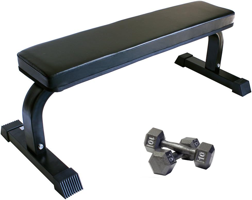 Ader Sporting Goods Heavy Duty Flat Bench w/Two 10 lb Hex Dumbbells