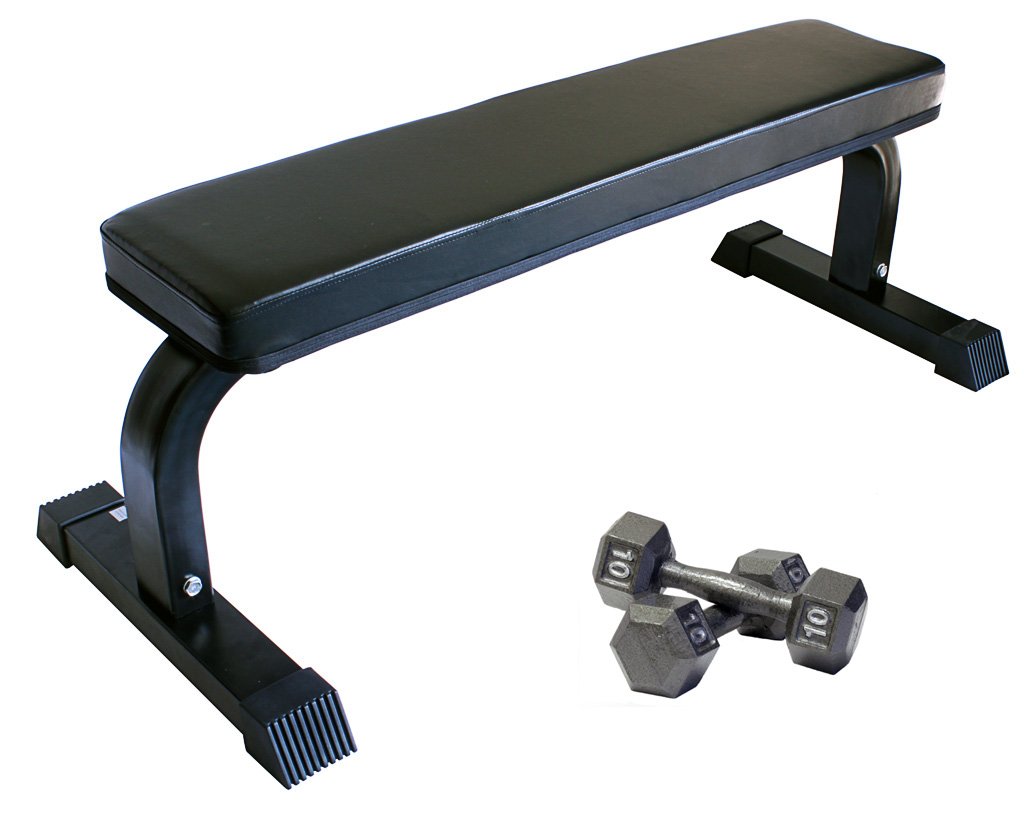 Ader Sporting Goods Heavy Duty Flat Bench w/Two 10 lb Hex Dumbbells
