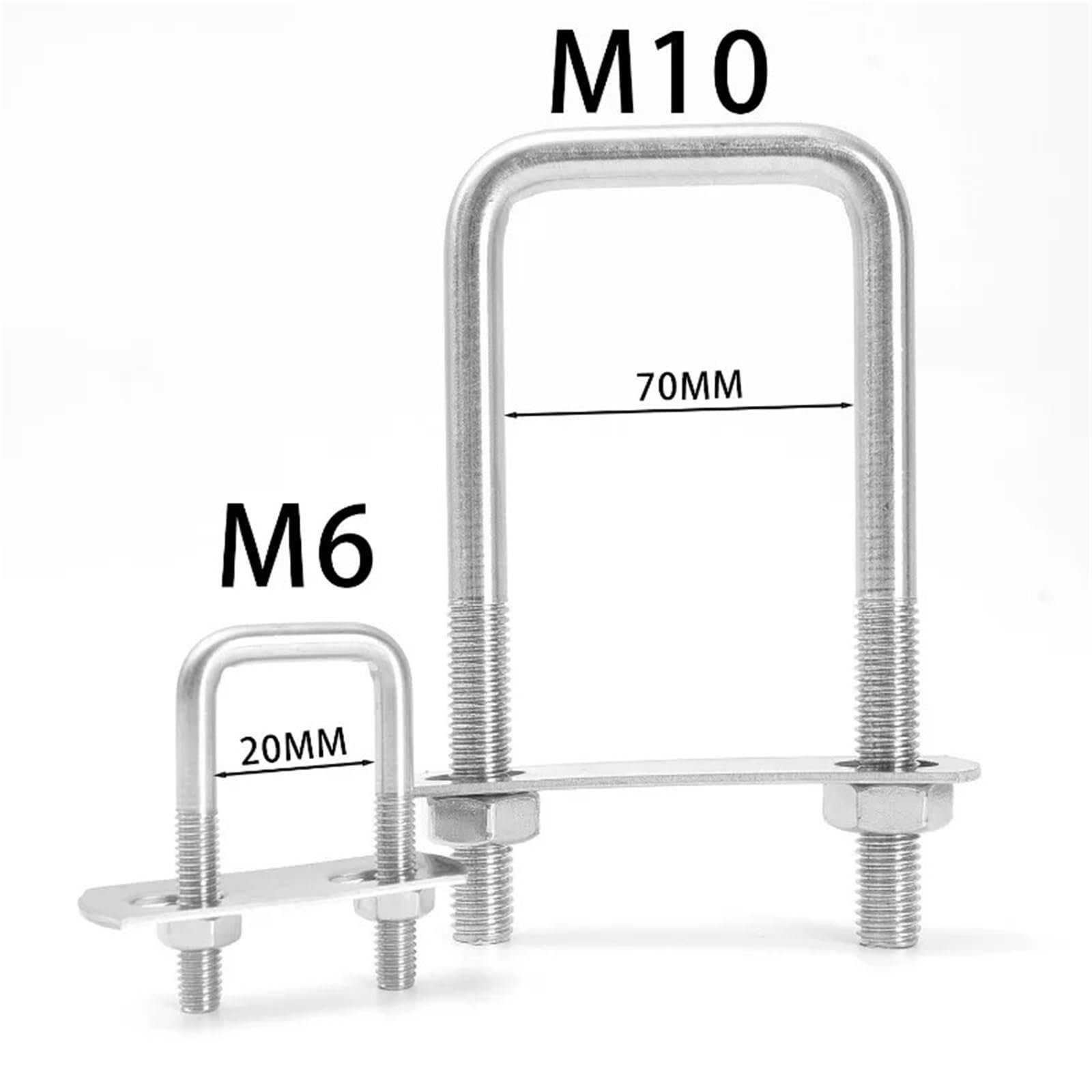 U Bügel Edelstahl-Vierkant-U-Bolzensatz, rechtwinklige Muttern, Plattenleitbleche, Zaungestell, Halterung, Hardware-Befestigungselemente(M10,5set)