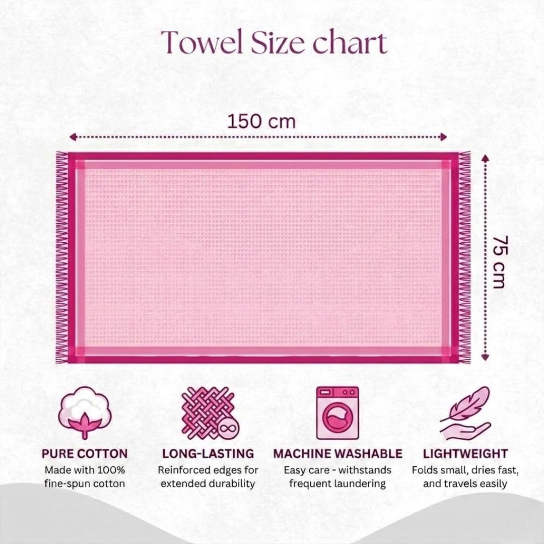 Athom Living Light Weight Cotton Premium Waffle Border Bath Towel 75x150 cm Pack of 2 4